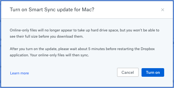 how to enable smart sync dropbox on mac